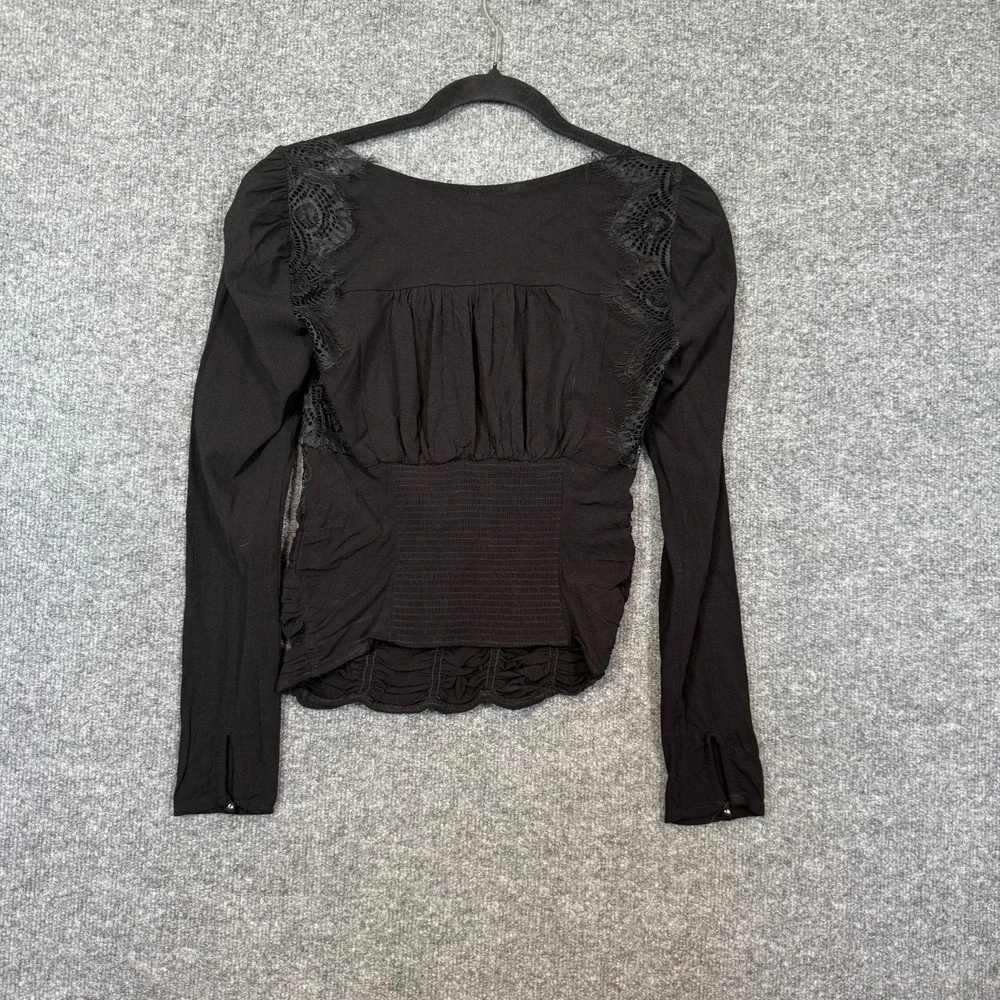 Free People Sweet Mornings Top XS Black Corset Fairy‎ Grunge Romantic Whimsigoth